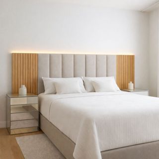 Kit 5 Até 10 Cabeceira Estofada Corino + 4 Ripado Mdf Freijó Dupla Face Solteiro Casal Queen e King em Oferta na Shopee