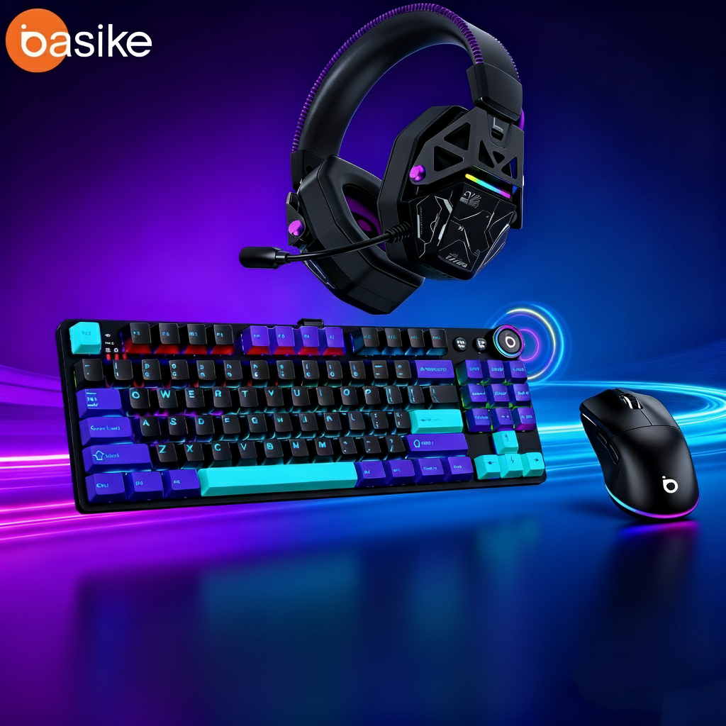 Basike Kit Gamer 3 em 1 Teclado Mecânico + Mouse + Headset + Mousepad RGB para PC e Notebook – Iluminação LED em Oferta na Shopee
