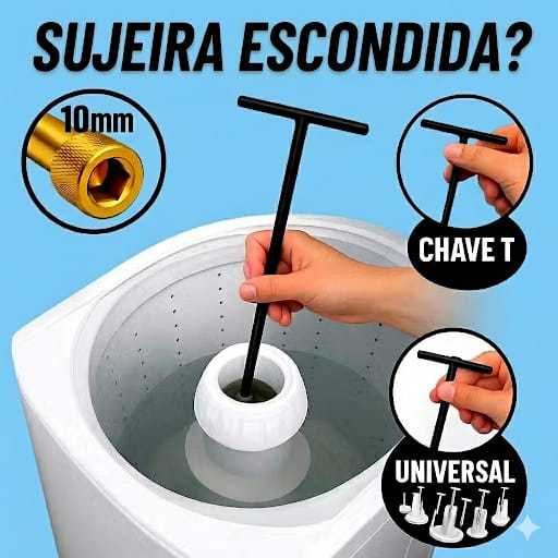 Imagem Chave T 10mm Longa Máquina de Lavar Roupa Retirar Abrir Agitador Marcas Modelo Universal