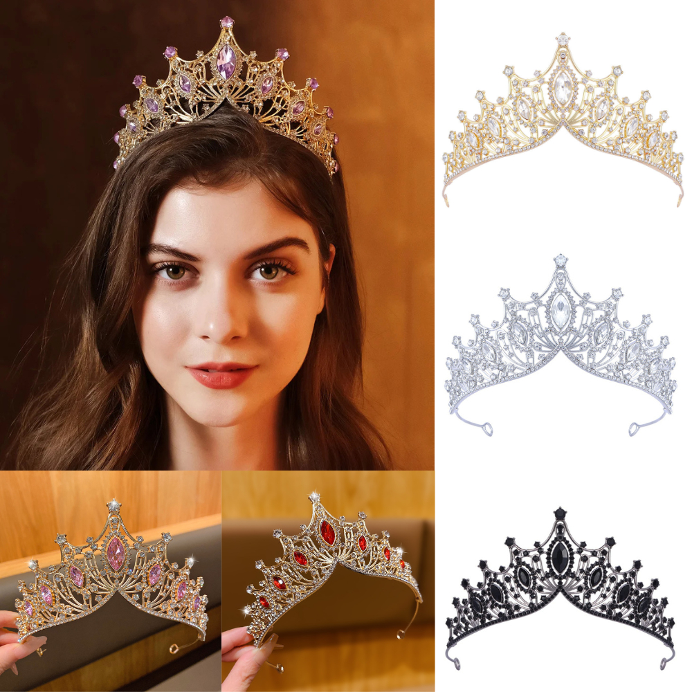 Tiara Coroa de Princesa Luxo com Cristais – Acessório De Cabelo para Noiva, Debutante, Festa ou Presente Glamour Vintage