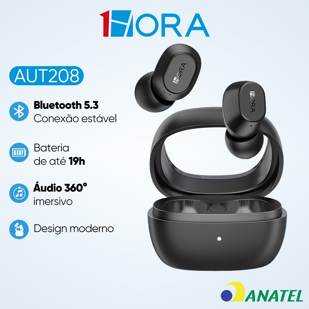 Fones de Ouvido Sem Fio Bluetooth 5.3 1HORA AUT208 Headphone In Ear Headset Com Microfone