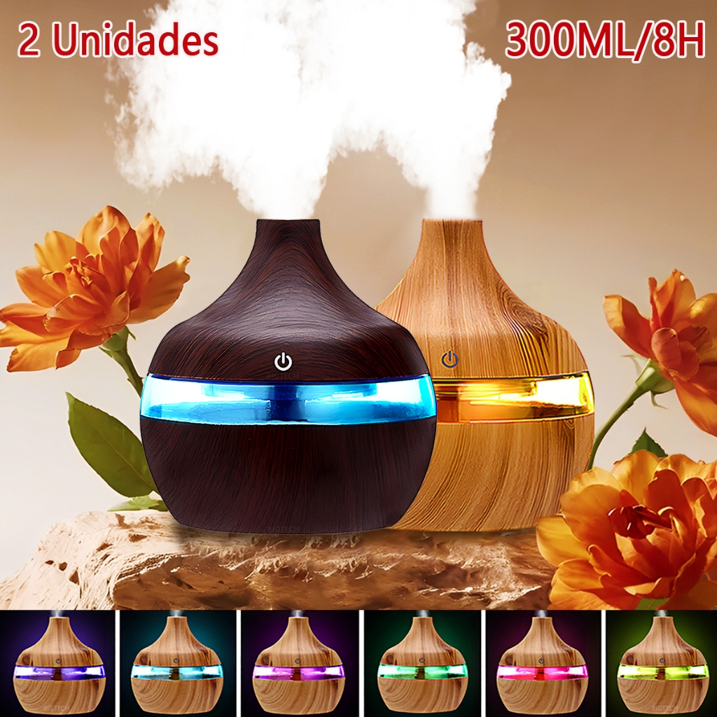 Umidificador E Aromatizador De Ar Grande 8H LED Difusor Elétrico Ultrassónico De Ambiente Portátil Oleos Essenciai