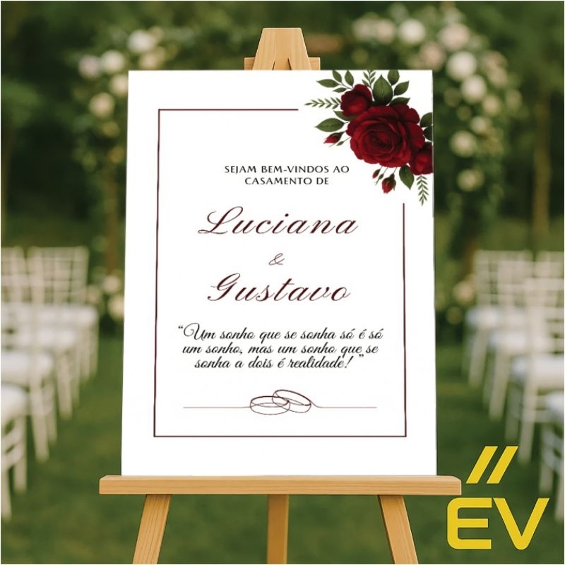 Quadro, placa para decoração de entrada de casamento com rosa vermelha personalizado