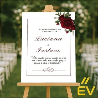Quadro, placa para decoração de entrada de casamento com rosa vermelha personalizado