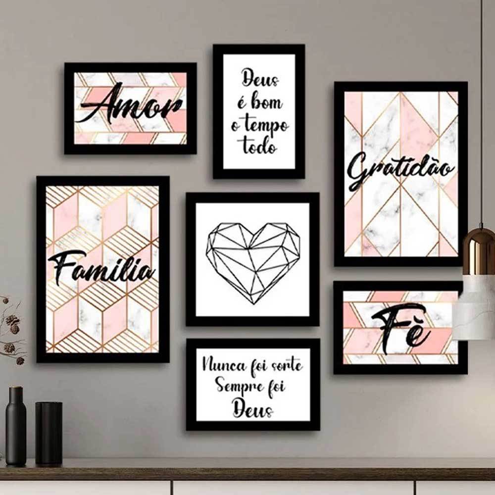 Kit 7 Placas Quadros Decorativos Casa abstrato Geometrico Flamingo Coração