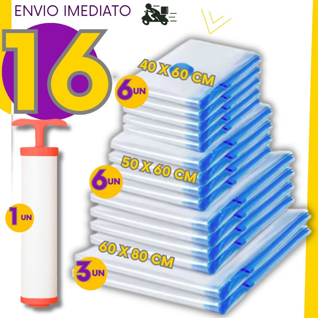 Combo 16 Saco a Vácuo Bomba Manual Organizador Viagem Mala Casa Roupa Coberta Edredom Resistente Reutilizável