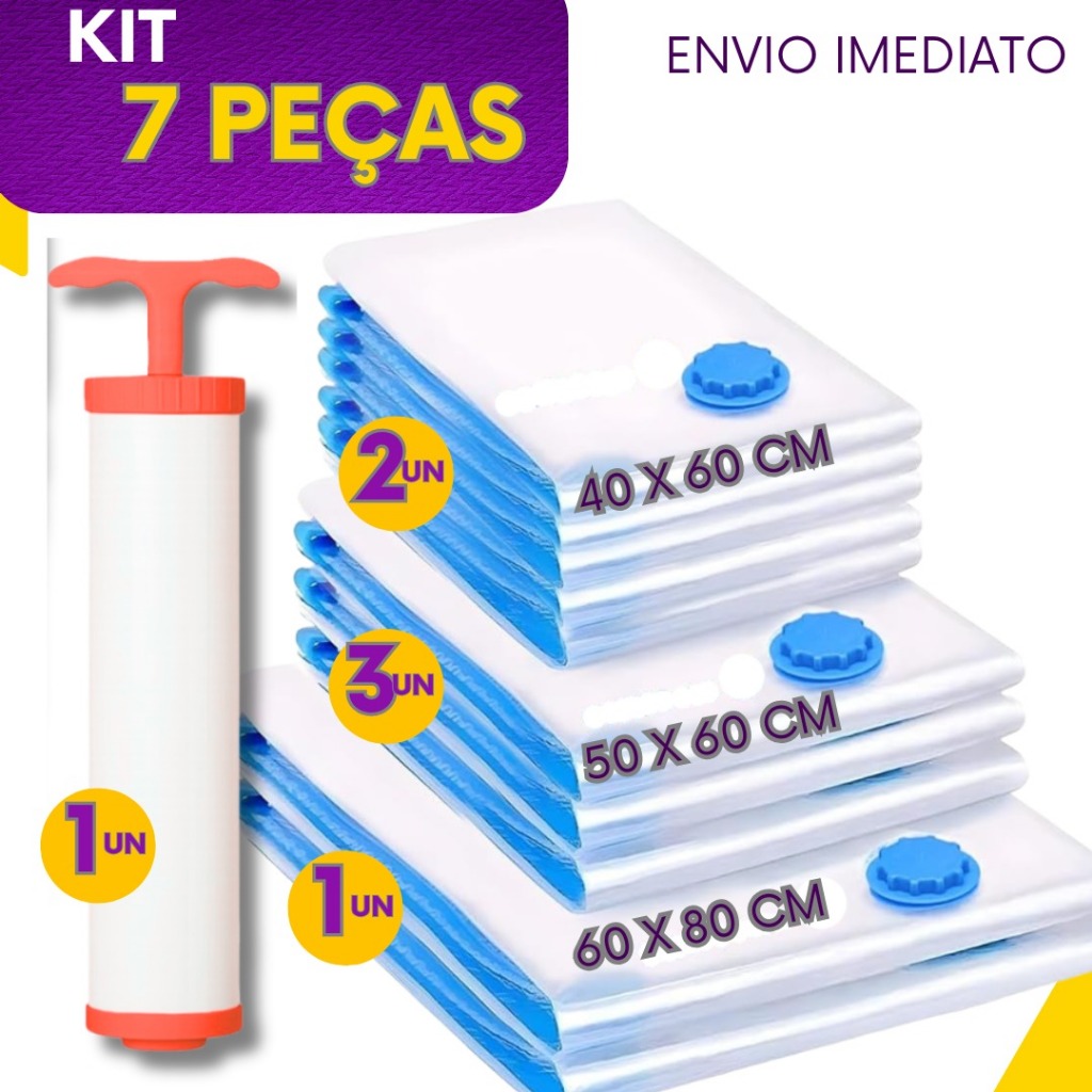 Combo 6 Saco a Vácuo Bomba Manual Organizador Viagem Mala Casa Roupa Coberta Edredom Resistente Reutilizável
