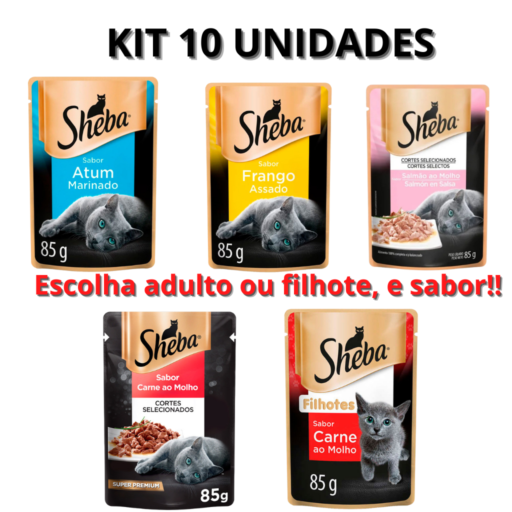 SHEBA SACHÊ GATO 85G A SUA ESCOLHA kIT 10 UN
