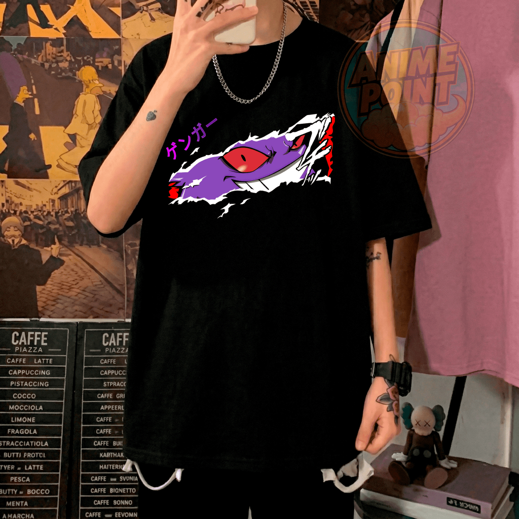 Camiseta Gengar Pokemon Oversized 100% Algodão Confortável Camisa Estampada Haunter Gastly Anime Y2K