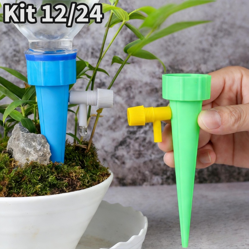 Kit 12/24 Gotejador Irrigador Automático  Acoplável Garrafa Pet Dosador Jardim Vaso Plantas