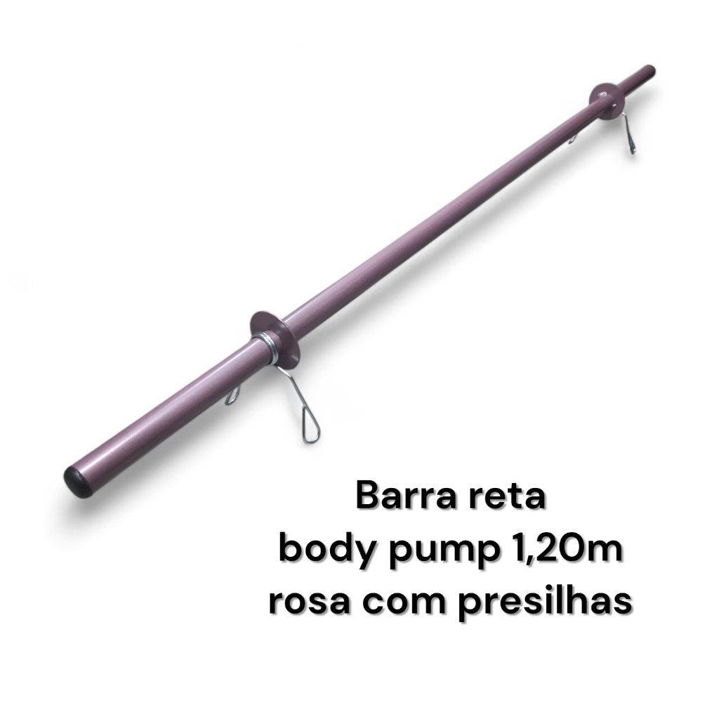 Barra reta body pump 1,20m ROSA com par de presilhas academia musculação