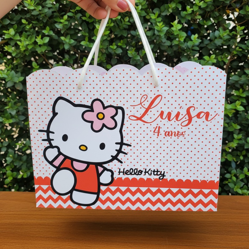 Sacolinha Personalizada Hello Kitt vermelha | | m Aniversário | Lembrancinha surpresa | Festa Infantil