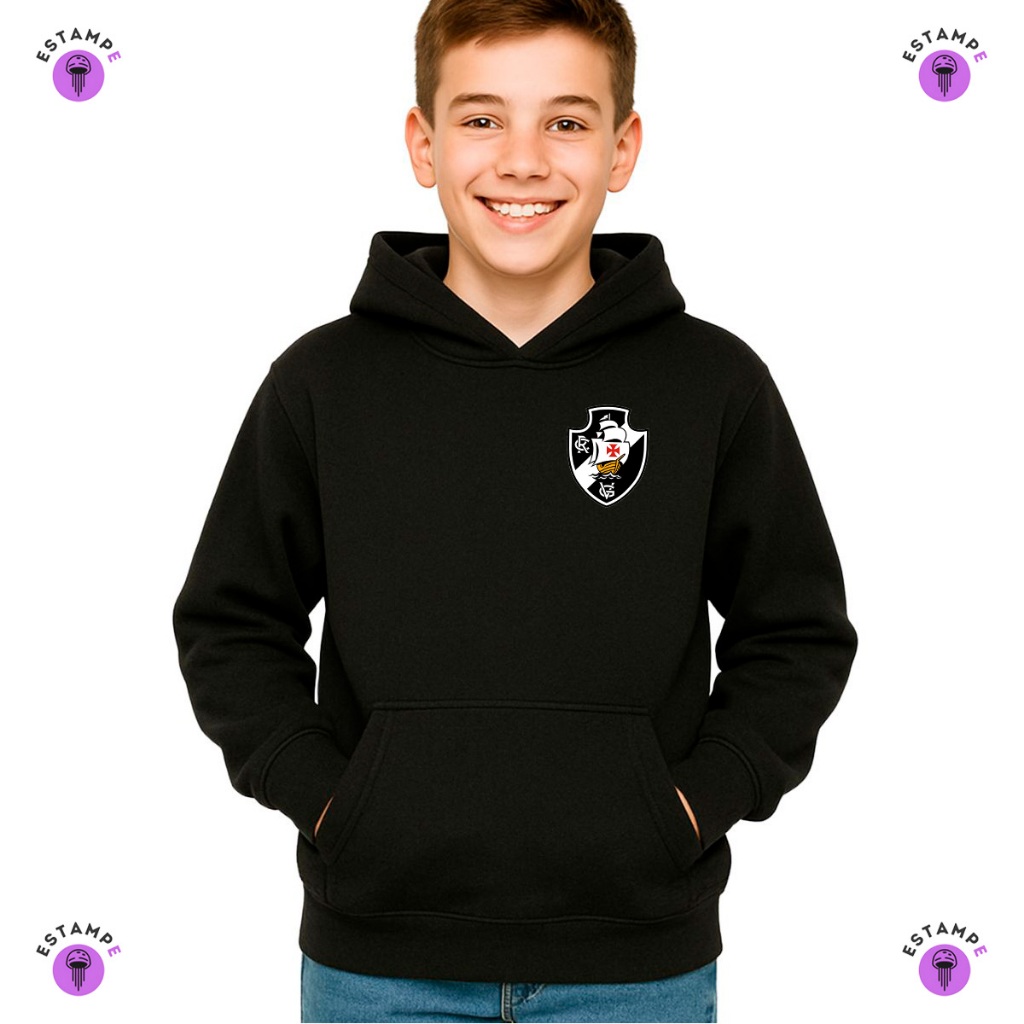 Moletom Canguru Infantil Futebol Vasco Da Gama Blusa De Frio Agasalho Casaco Unissex Menino Menina