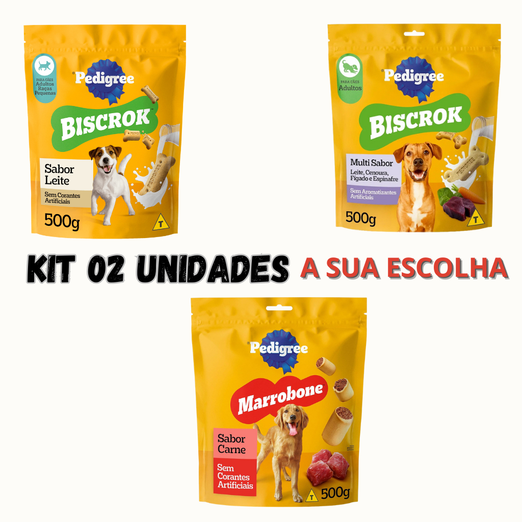 PEDIGREE BISCROCK 500G E MARROBONE 500G À SUA ESCOLHA KIT 02 UN