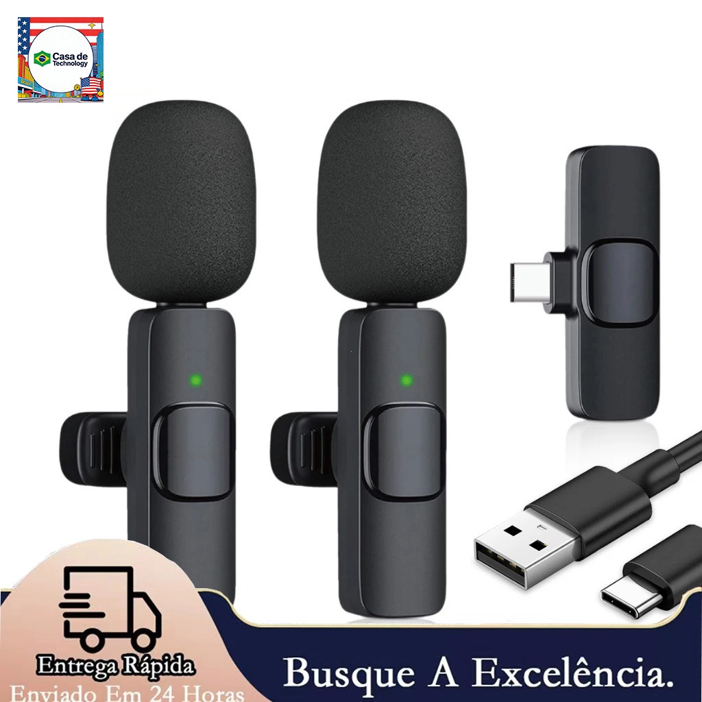 Microfone De Lapela Sem Fio Vlog TypeC Com Redução De Ruído E Duplo Para Gravação De Vídeo Ensino Ao Vivo