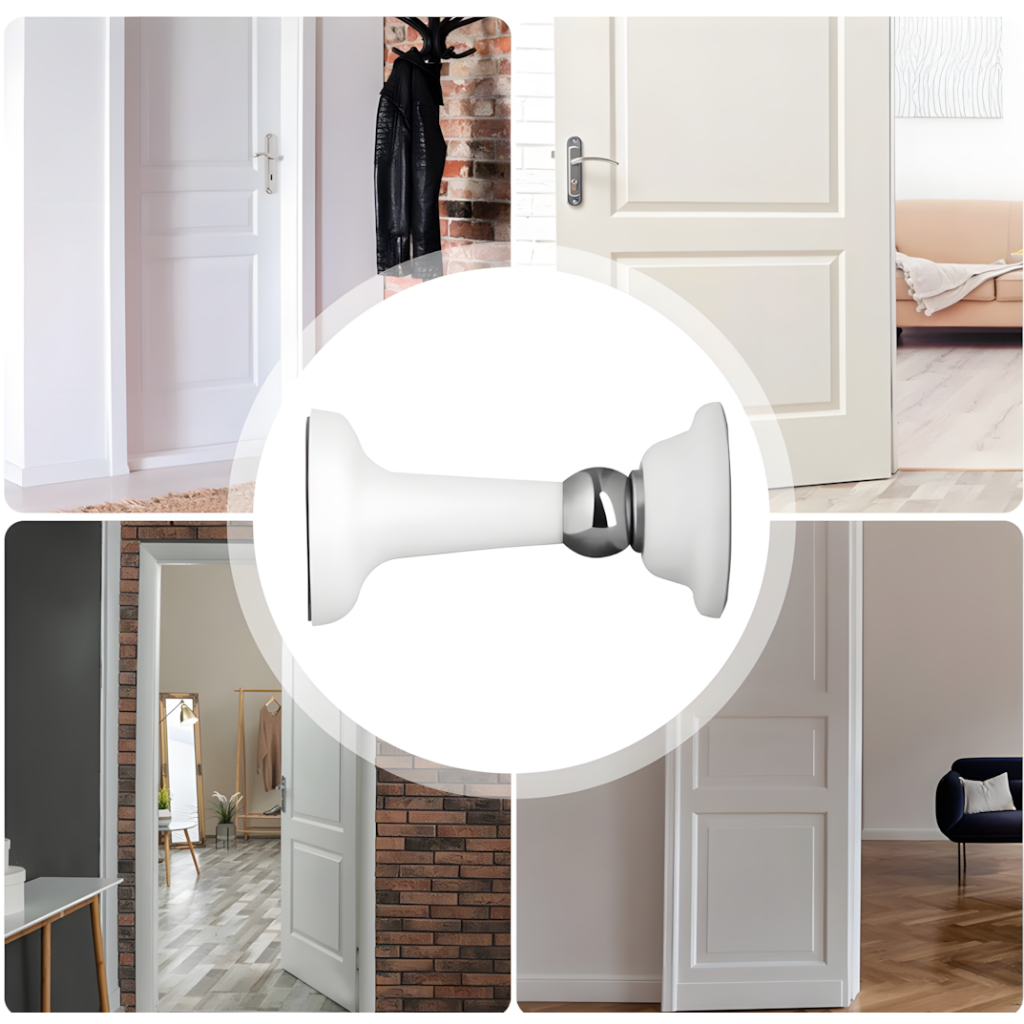 Trava Prendedor Batetor Fixador Porta Imã Magnético Adesivo Inox cor Branco Modelo Longo e Modelo Curto