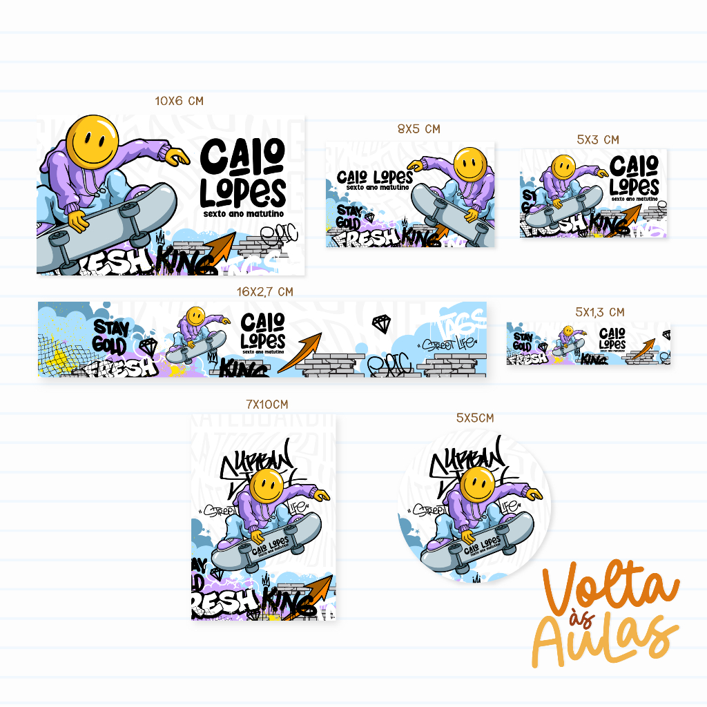 Kit Etiqueta Escolar Skate Teen Personalizado Com Nome Volta As Aulas