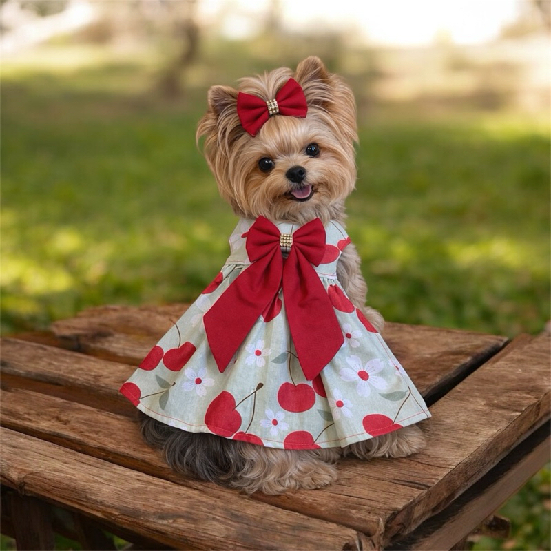 Vestido Pet Cereja / Roupa Pet  Verão Tricoline Premium / Cães e Gatos