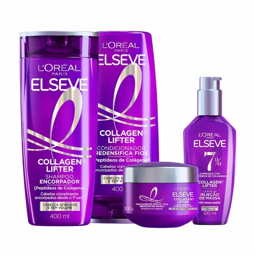 Kit Elseve Collagen Lifter 💜 Shampoo + Condicionador + Máscara + Leave-in (Versão 400ml) — imagem 1