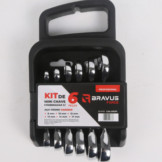 Jogo Kit de Mini Chaves Combinadas com 6 Peças 8 a 17mm em Cromo Vanádio Bravus Force em Oferta na Shopee