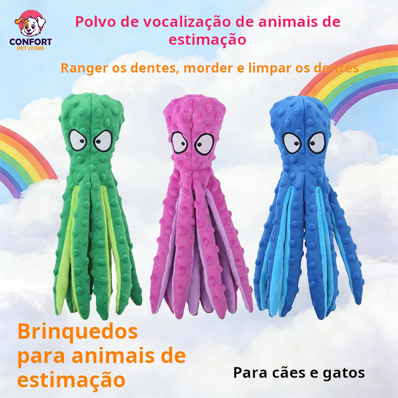 Polvo de Pelúcia para Pets – Brinquedo Interativo com Som para Cães e Gatos Adequado para cabo de guerra