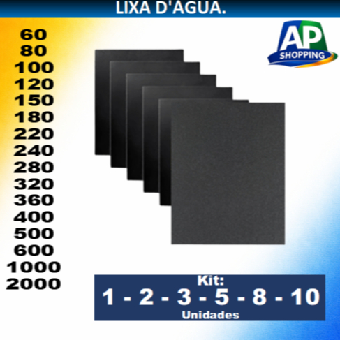 Kit Lixa D’Água 1,2,3,4,5, 8,10. Grão 60 80 100 120 150 .... até 600 800 1000 1200 1500 2000