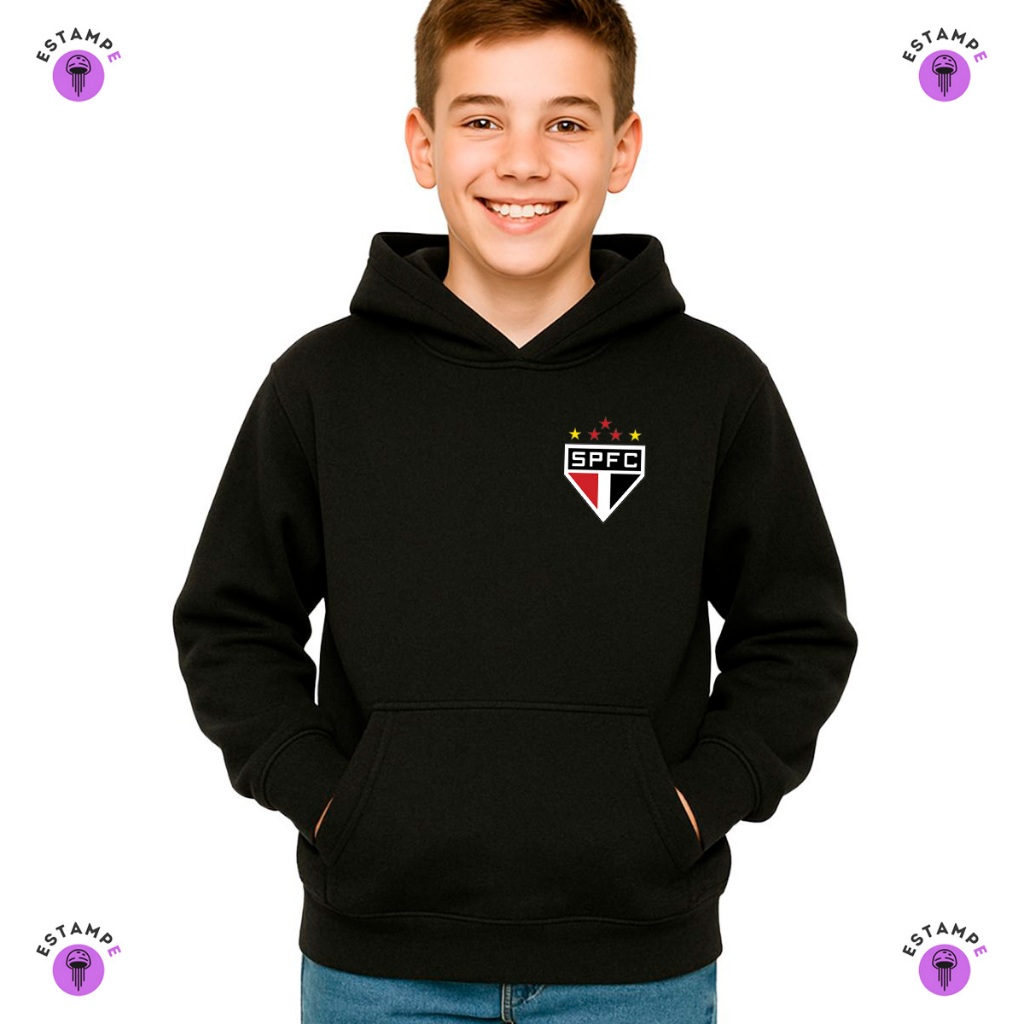 Moletom Canguru Infantil Time Futebol Tricolor Blusa De Frio Agasalho Casaco Unissex Menino Menina