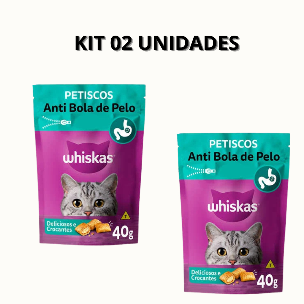 PETISCO WHISKAS TEMPTATIONS ANTI BOLA DE PELO GATOS 40G KIT 02 UN em Oferta na Shopee