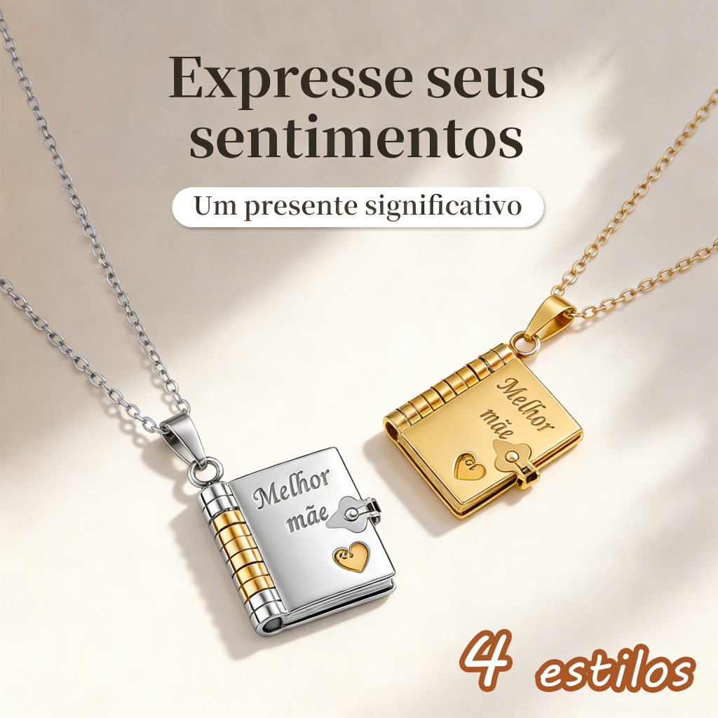 Colar de livro com letras，Língua brasileira，Envelope de carta de amor, Corrente de clavícula em Oferta na Shopee