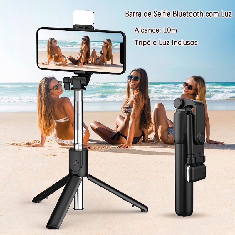 Tripé Vlogger Completo: Luz LED Controle Bluetooth Suporte Ajustável para Celular