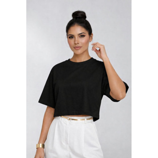 Cropped Oversized em Algodão Premium Malha Penteada Confortável Promoção em Oferta na Shopee