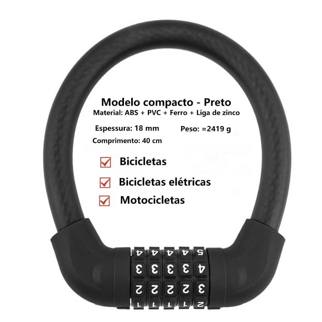 Cadeado Bicicleta Aço Reforçado Tranca Trava Bike Moto Portão Capacete Diâmetro 18MM em Oferta na Shopee