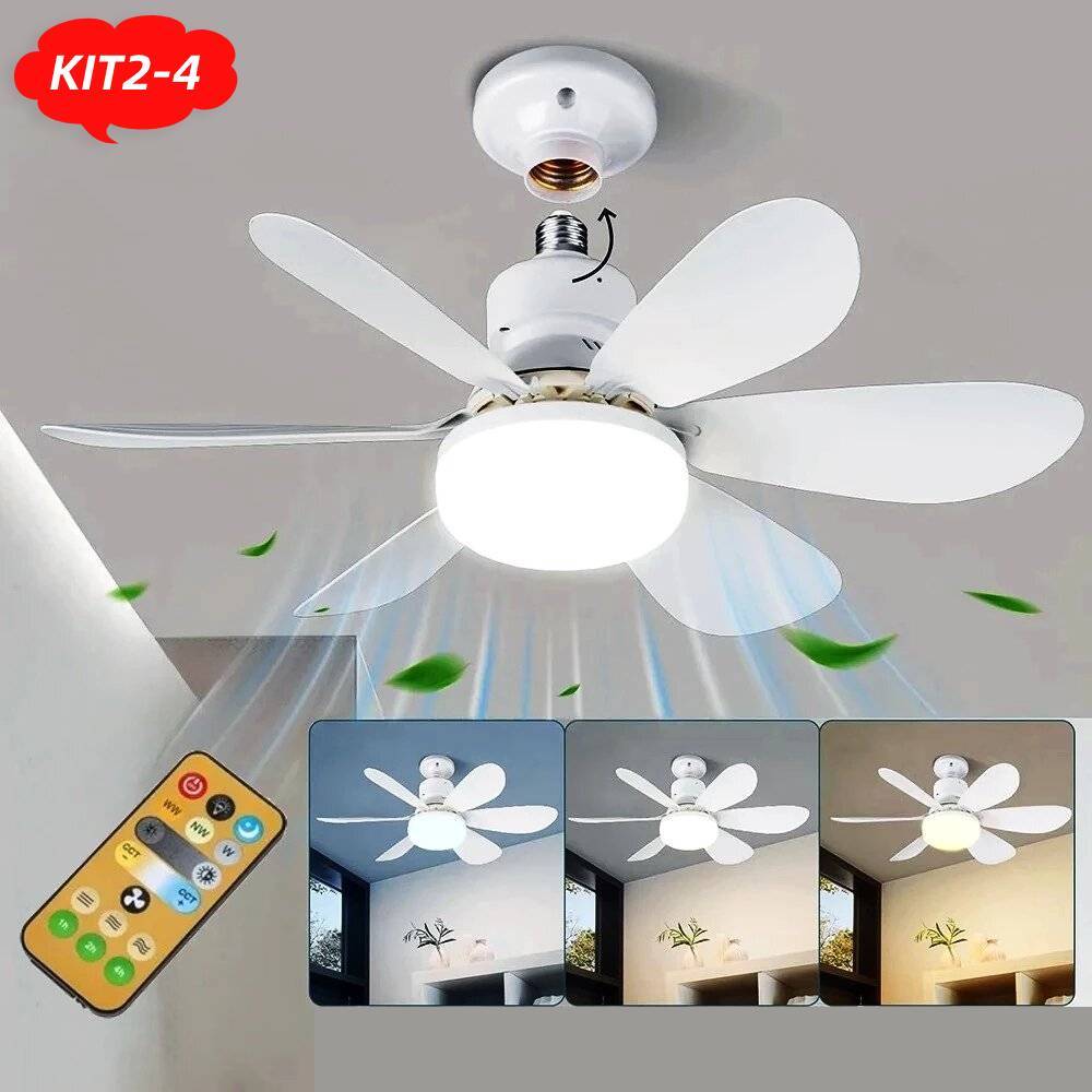 KIT2-KIT4 Lâmpada Ventilador De Teto Com Luz De 6 Hélices Controle Remoto, 110V-220V E27