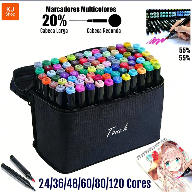 24/36/48/60/80 Cores Caneta Marcadora Com Ponta Dupla/Pintura De Arte/Aquarela/Material Escolar/Escritório