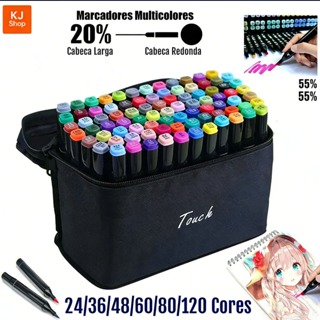 24/36/48/60/80 Cores Caneta Marcadora Com Ponta Dupla/Pintura De Arte/Aquarela/Material Escolar/Escritório em Oferta na Shopee