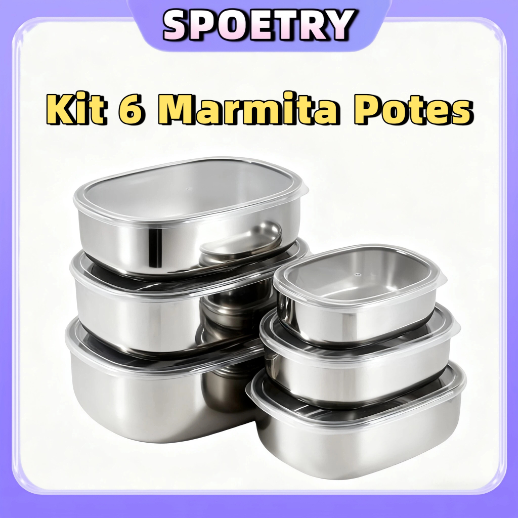 1100/1400ML Kit 6 Pote Inox Tampa Pote hermetico Marmita Mantenha os alimentos frescos refrigerador