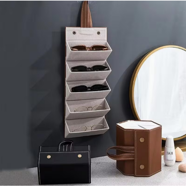 Porta Óculos Dobrável Portátil Estojo para Óculos de Sol com Divisórias Organizador de Viagem Necessaire Proteção