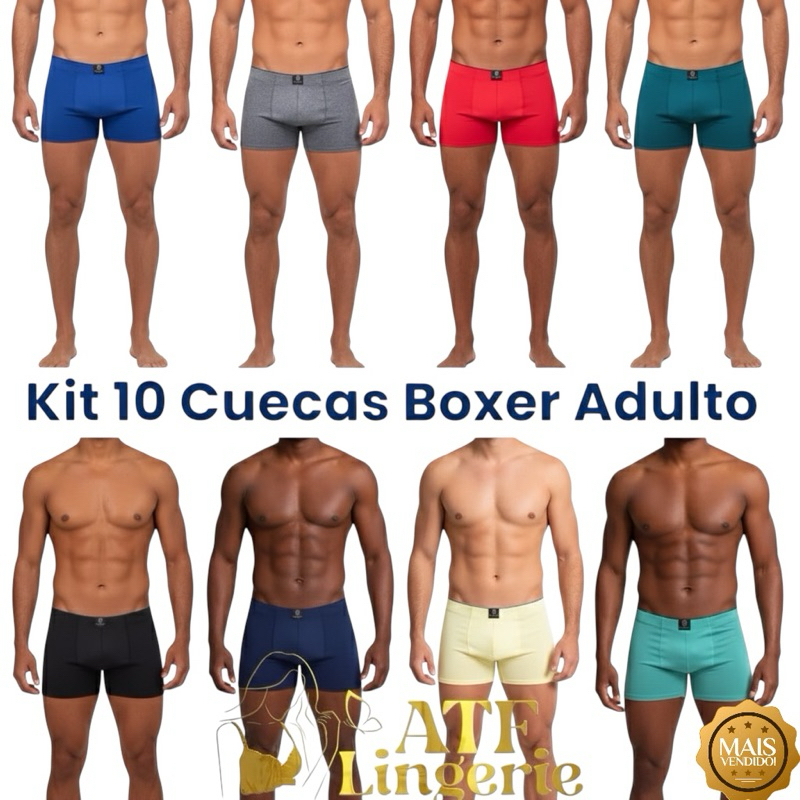 Kit 10 Cuecas Box Boxer Premium Microfibra Adulto E kit 05 cuecas box adulto