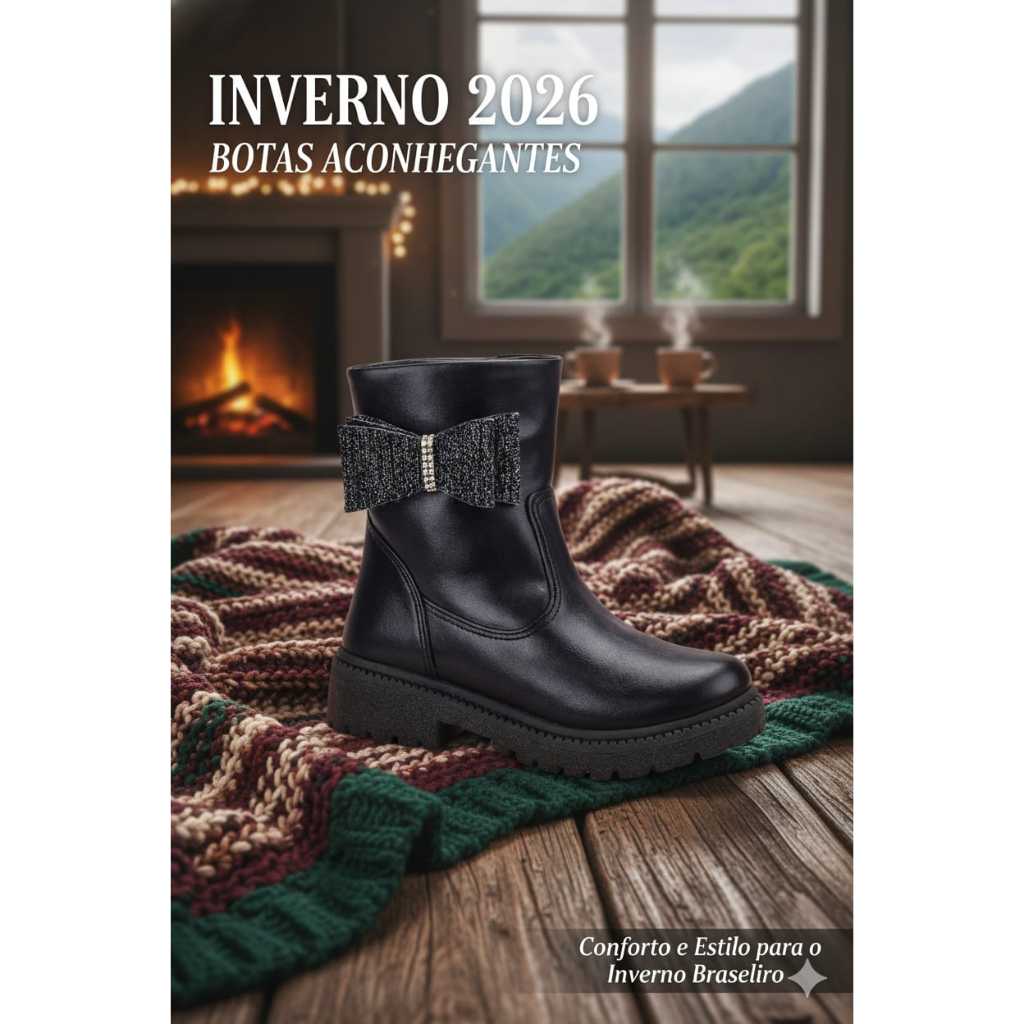 Bota Infantil Menina Coturno Inverno Laço Tratorada