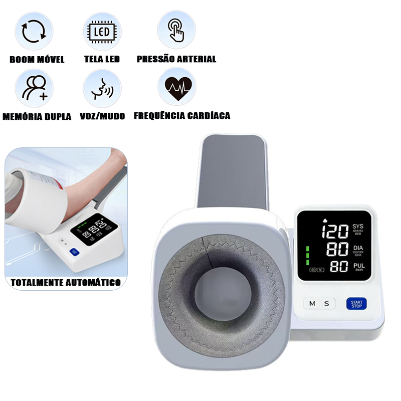 Monitor digital de pressão arterial de braço totalmente automático Transmissão de voz Grande tela LED N12