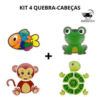 Kit 4 Quebra-Cabeças Educativos Infantis MDF Estimula Memória Visual Peixe Sapo Macaco Tartaruga em Oferta na Shopee