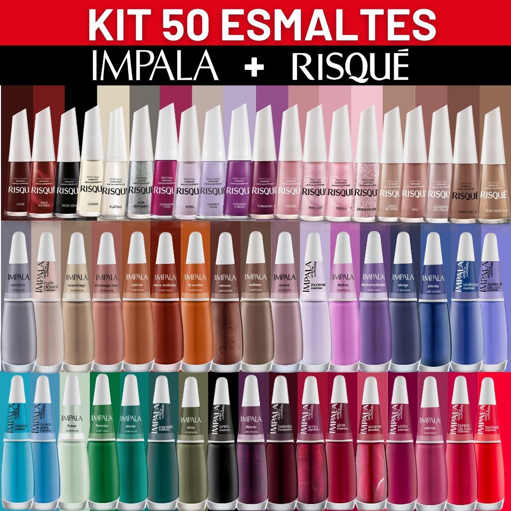 Kit 50 Esmaltes Impala e Risque Esmalte Atacado Sortido Promoção Escolha a Quantidade em Oferta na Shopee