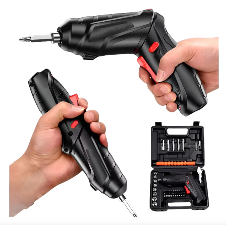 Parafusadeira Elétrica Sem Fio 4.2V Flexível 90º USB Portátil Recarregável Bivolt 47 Peças Furadeira