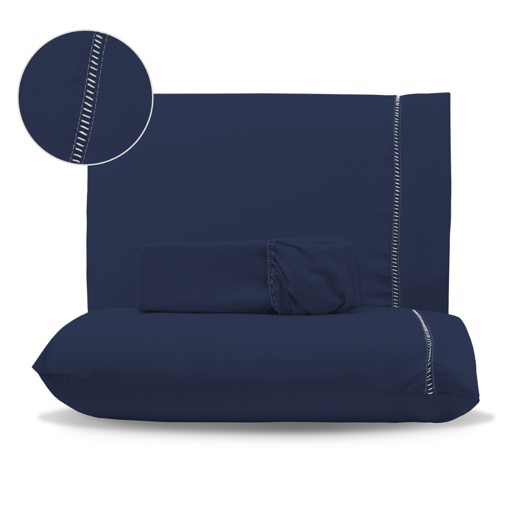 Jogo de Lençol Premium Com Elástico 400 fios Percal 3 Peças Ponto Palito