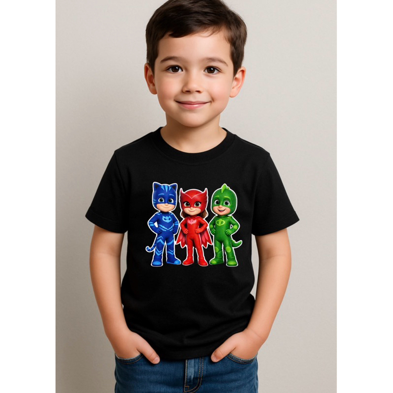 Camiseta Infantil PJ Masks Heróis De Pijama Algodão Menino Menina Casual Personagens Desenho Animado Roupa Infantil