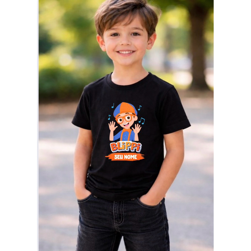 Camiseta Infantil Blippi Personalizada Com Nome - Roupa de Aniversário Menino Algodão