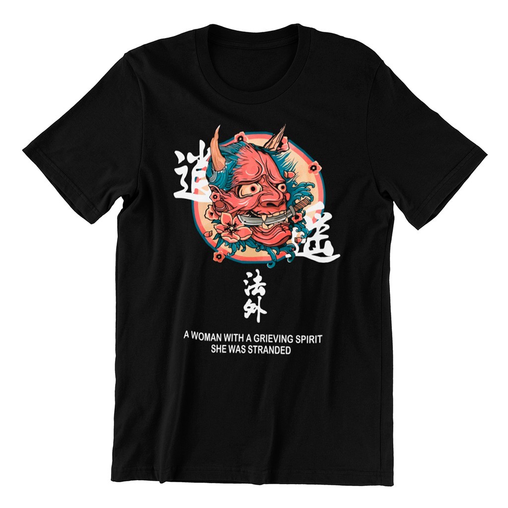 Camiseta Básica Unissex Masculino Feminino Harajuku Mascara Oni Carranca Mask Japonês Katana