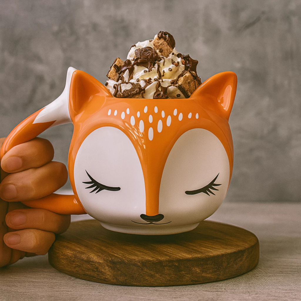 Caneca 3D Raposa Laranja Rosa Cerâmica 300ml Caneca Criativa Raposinha