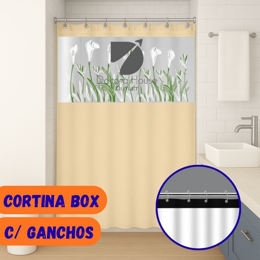 Cortina Box em PVC Estampada Para Banheiro Anti Mofo Com Ganchos em Oferta na Shopee