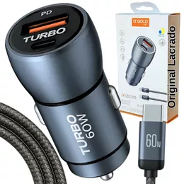 Carregador Veicular Turbo 60W USB-C PD + QC 4.0 Carregador Rápido USB Carro Universal
